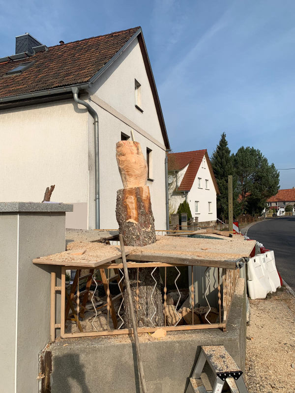 Entstehung einer Skulptur Kettensäge Eule - Holzarbeiten Blochwitz Neuseußlitz
